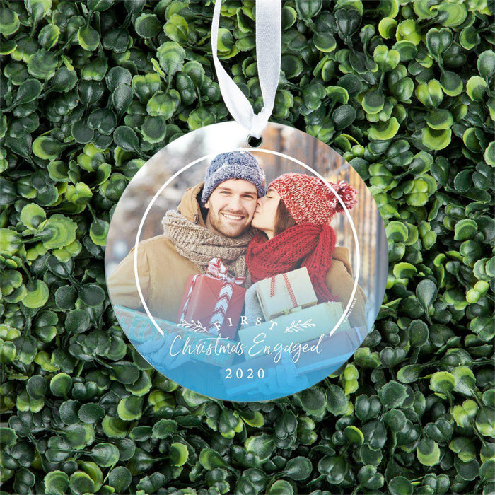 Photo Personalized Round Clear Acrylic Christmas Tree Ornament Keepsake, Photo Designs-Set of 1-Andaz Press-First Christmas Engaged-