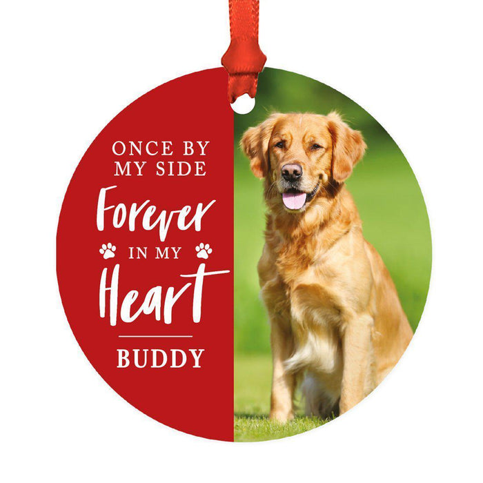 Photo Personalized Round Metal Christmas Dog Ornament Keepsake, Pet Memorial Ideas-Set of 1-Andaz Press-Loving Memory-