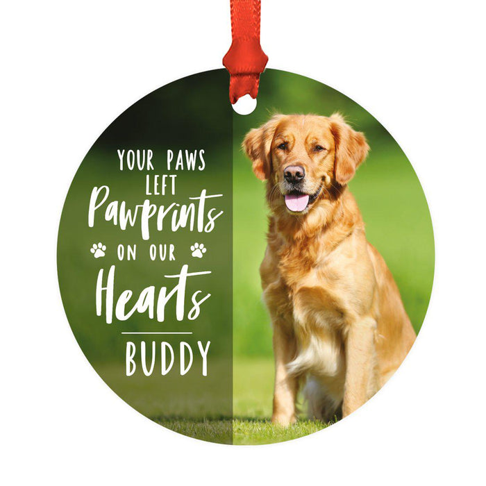 Photo Personalized Round Metal Christmas Dog Ornament Keepsake, Pet Memorial Ideas-Set of 1-Andaz Press-Loving Memory-