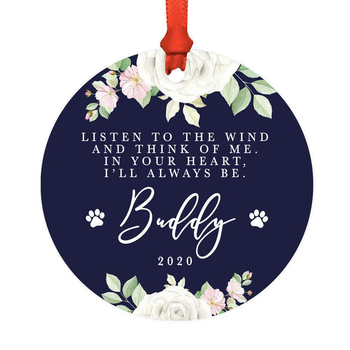 Photo Personalized Round Metal Christmas Dog Ornament Keepsake, Pet Memorial Ideas-Set of 1-Andaz Press-Loving Memory-