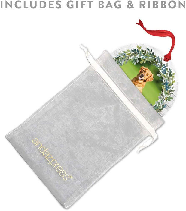 Photo Personalized Round Metal Christmas Dog Ornament Keepsake, Pet Memorial Ideas-Set of 1-Andaz Press-Loving Memory-