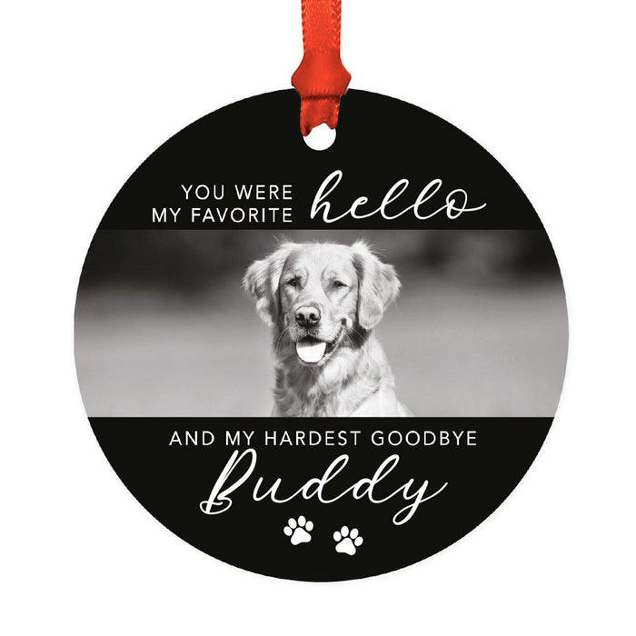 Photo Personalized Round Metal Christmas Dog Ornament Keepsake, Pet Memorial Ideas-Set of 1-Andaz Press-Black and White-