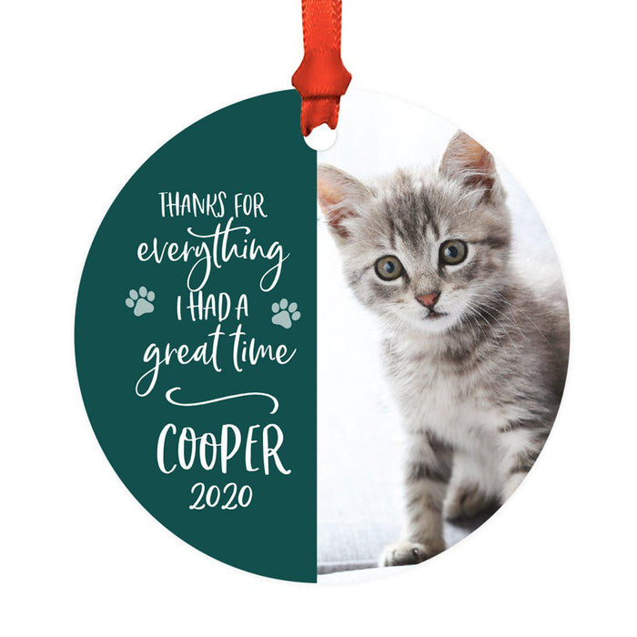 Photo Personalized Round Metal Christmas Dog Ornament Keepsake, Pet Memorial Ideas-Set of 1-Andaz Press-Great Time-