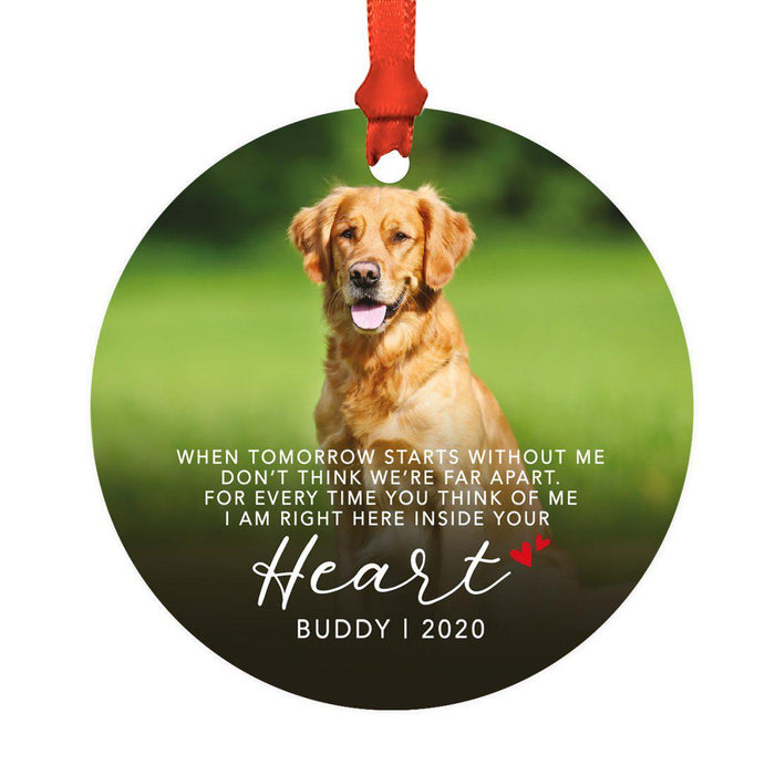 Photo Personalized Round Metal Christmas Dog Ornament Keepsake, Pet Memorial Ideas-Set of 1-Andaz Press-Inside Your Heart-