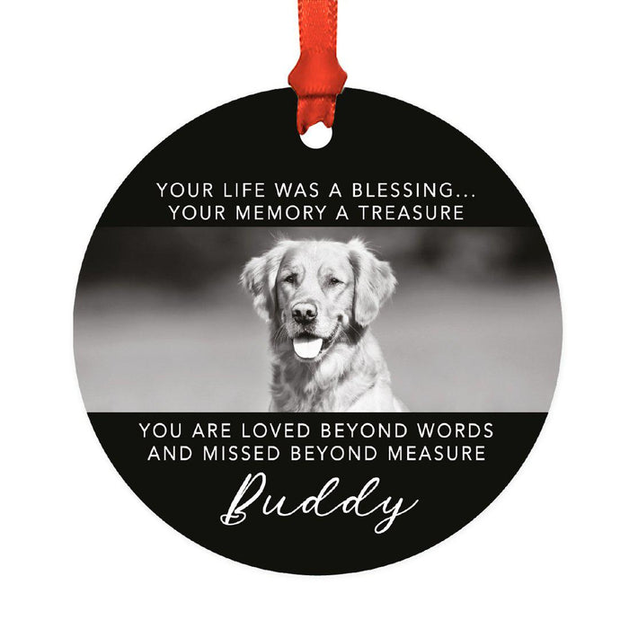 Photo Personalized Round Metal Christmas Dog Ornament Keepsake, Pet Memorial Ideas-Set of 1-Andaz Press-Memory A Treasure-