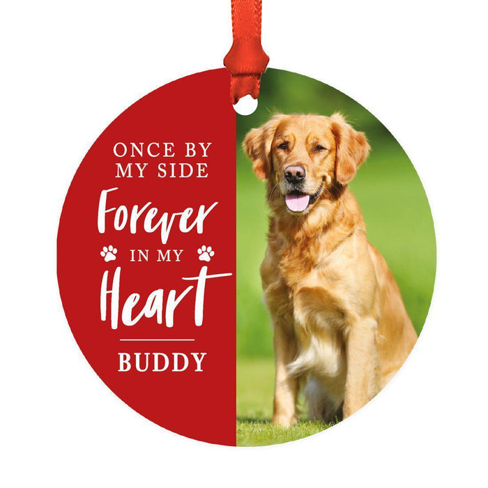 Photo Personalized Round Metal Christmas Dog Ornament Keepsake, Pet Memorial Ideas-Set of 1-Andaz Press-Side Forever-