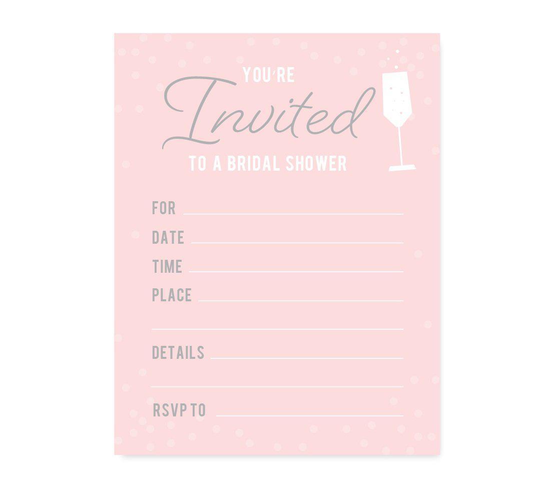 Pink Blush and Gray Pop Fizz Clink Wedding Blank Bridal Shower Invitations with Envelopes-Set of 20-Andaz Press-