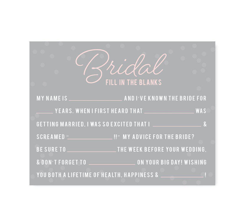 Pink Blush and Gray Pop Fizz Clink Wedding Bridal Shower Game Cards-Set of 20-Andaz Press-Fill-In-The-Blank - Bride-