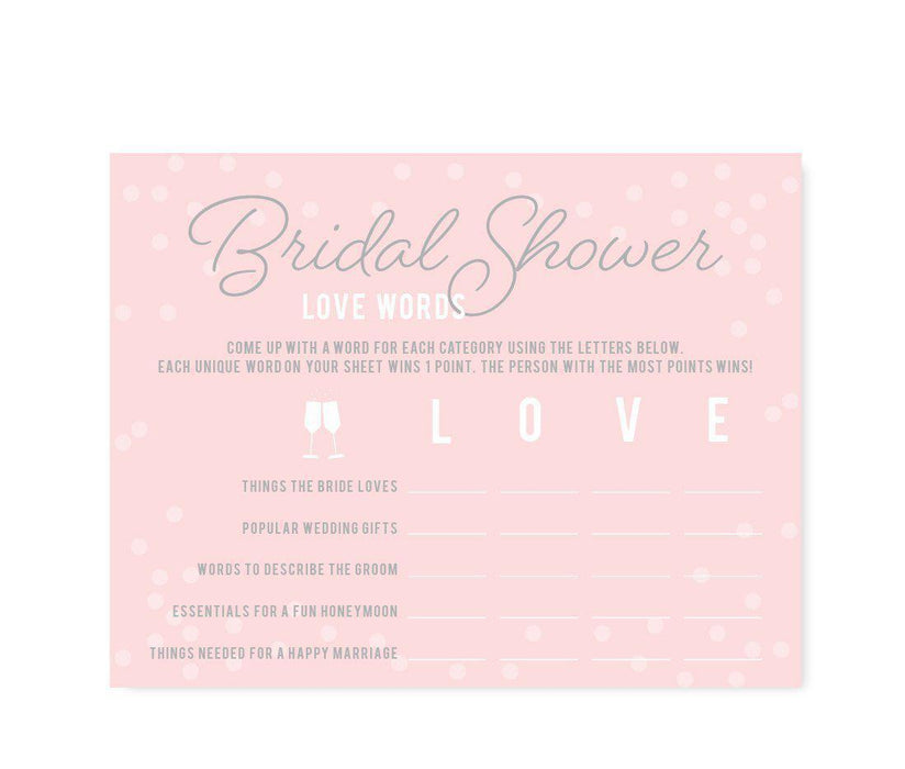 Pink Blush and Gray Pop Fizz Clink Wedding Bridal Shower Game Cards-Set of 20-Andaz Press-Wedding Love Words-