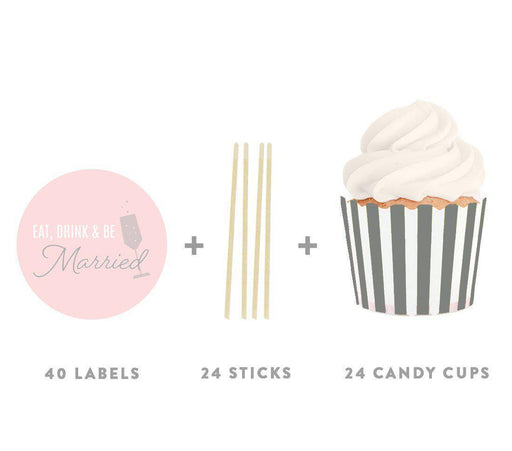 Pink Blush and Gray Pop Fizz Clink Wedding Candy Cup with Label Toppers DIY Party Favors Kit-Set of 24-Andaz Press-