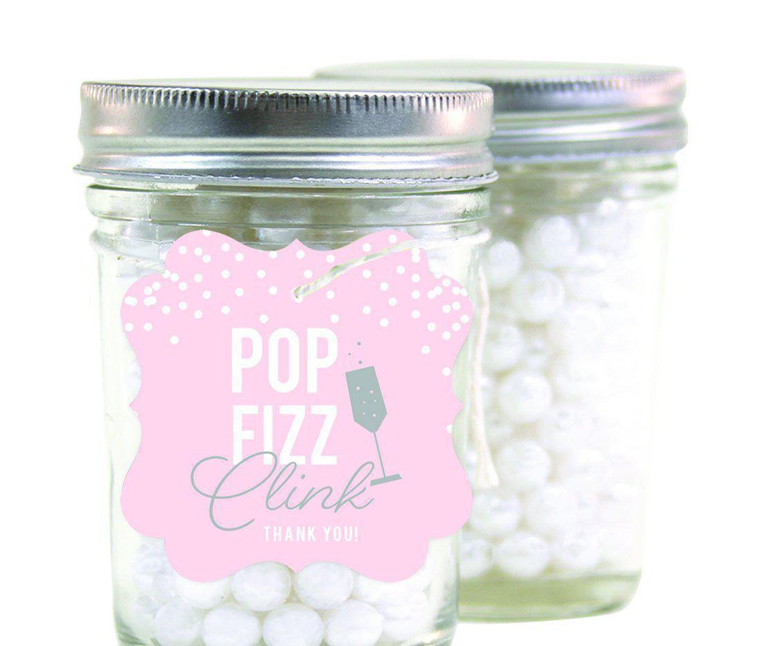 Pink Blush and Gray Pop Fizz Clink Wedding Fancy Frame Gift Tags, Pop Fizz Clink!-Set of 24-Andaz Press-