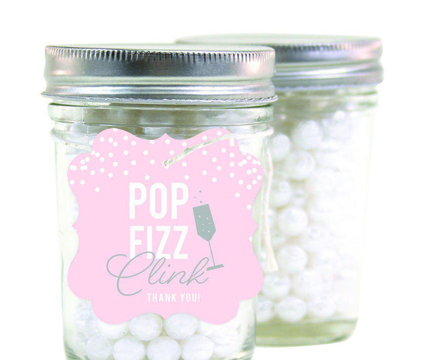 Pink Blush and Gray Pop Fizz Clink Wedding Fancy Frame Gift Tags, Pop Fizz Clink!-Set of 24-Andaz Press-