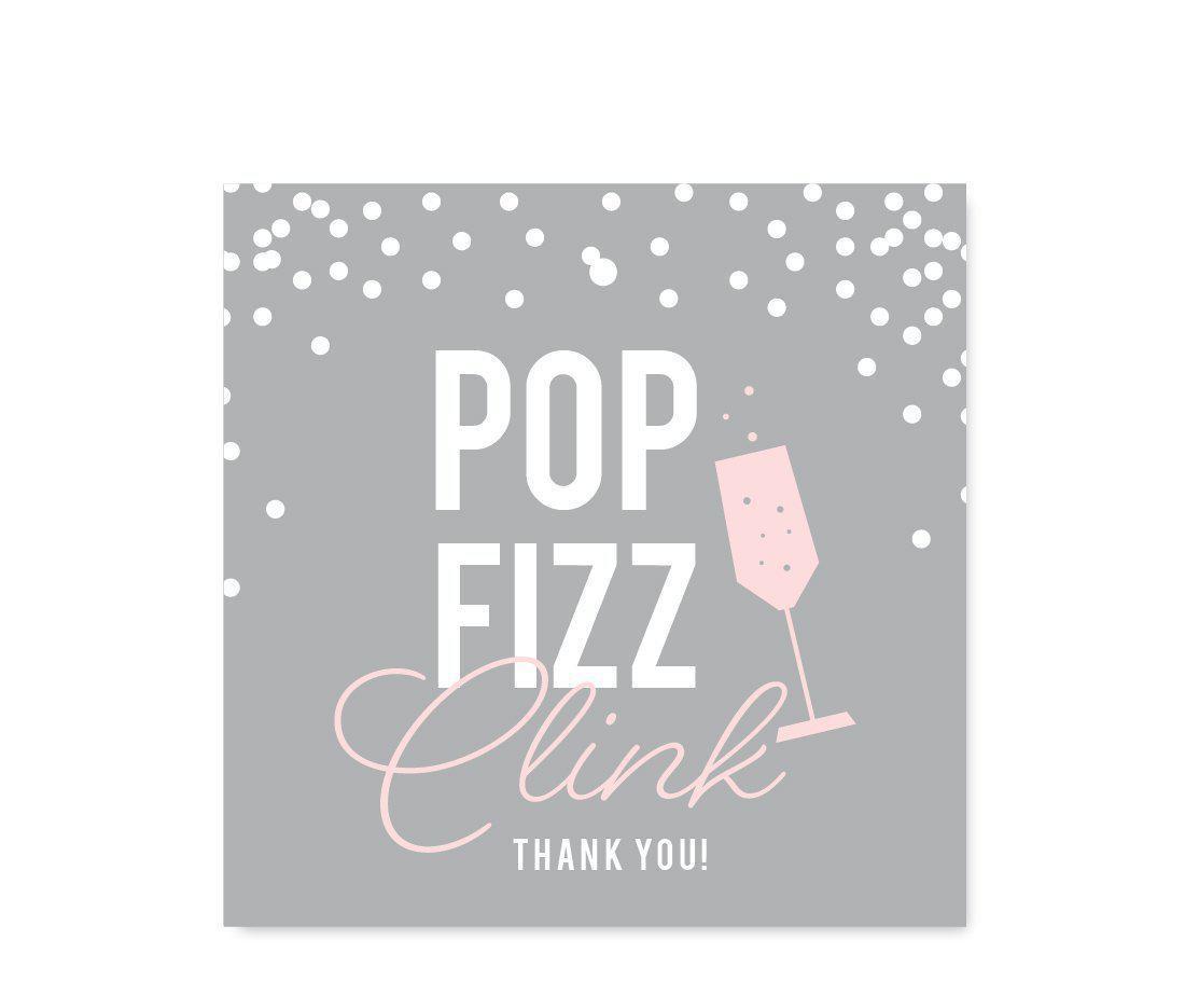 Pink Blush and Gray Pop Fizz Clink Wedding Square Gift Tags, Pop Fizz Clink Thank You-Set of 24-Andaz Press-