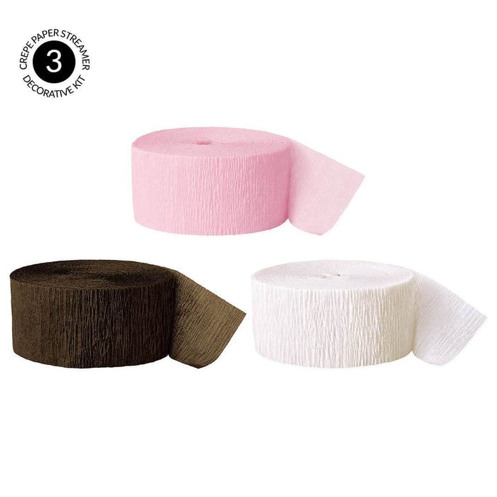 Pink, Brown, White Crepe Paper Streamer Hanging Decorative Kit-Set of 3-Andaz Press-