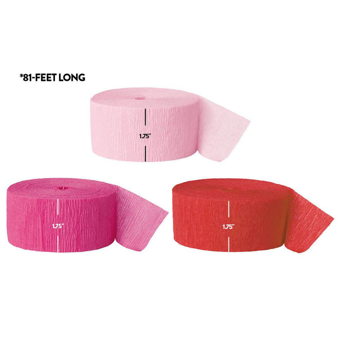 Pink, Fuchsia, Red Crepe Paper Streamer Hanging Decorative Kit-Set of 3-Andaz Press-