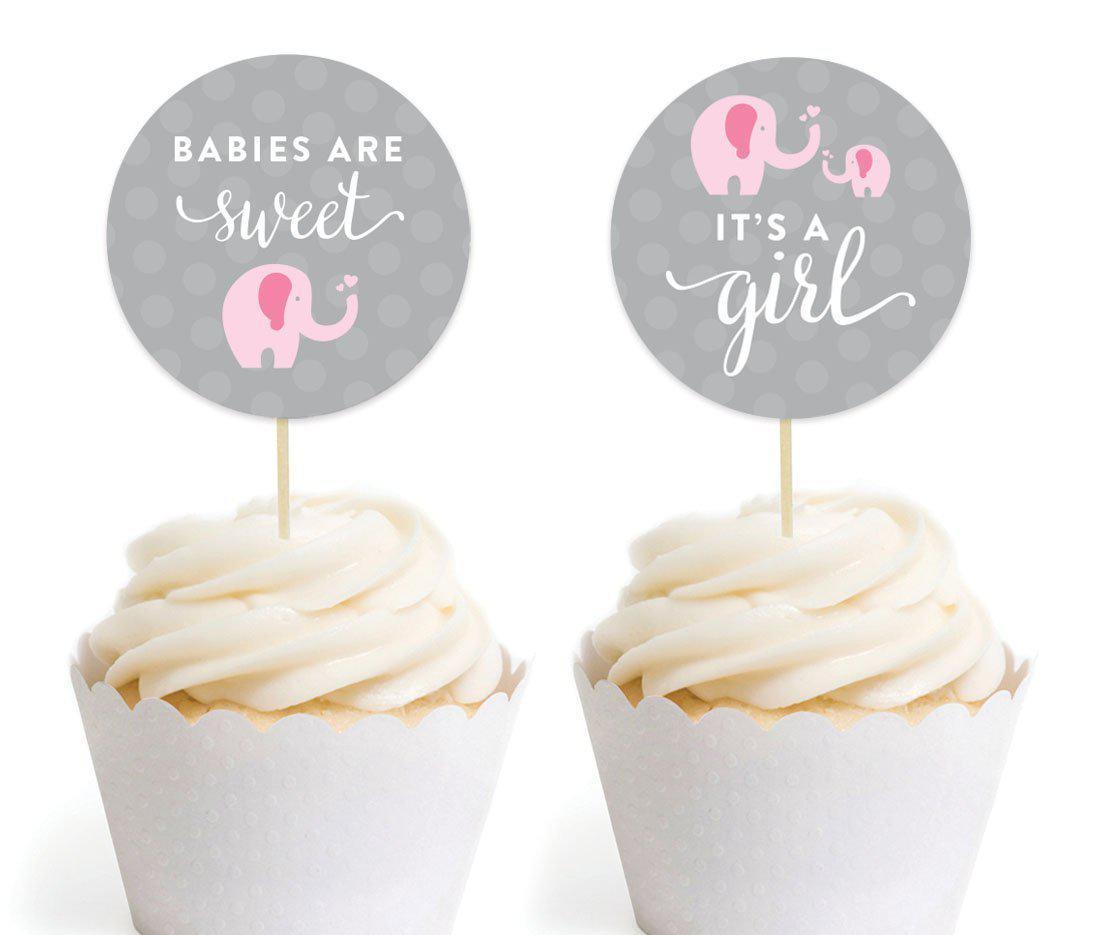 Pink Girl Elephant Baby Shower Cupcake Topper DIY Party Favors Kit-Set of 20-Andaz Press-