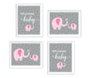 Pink Girl Elephant Baby Shower Party Signs & Graphic Decorations-Set of 4-Andaz Press-
