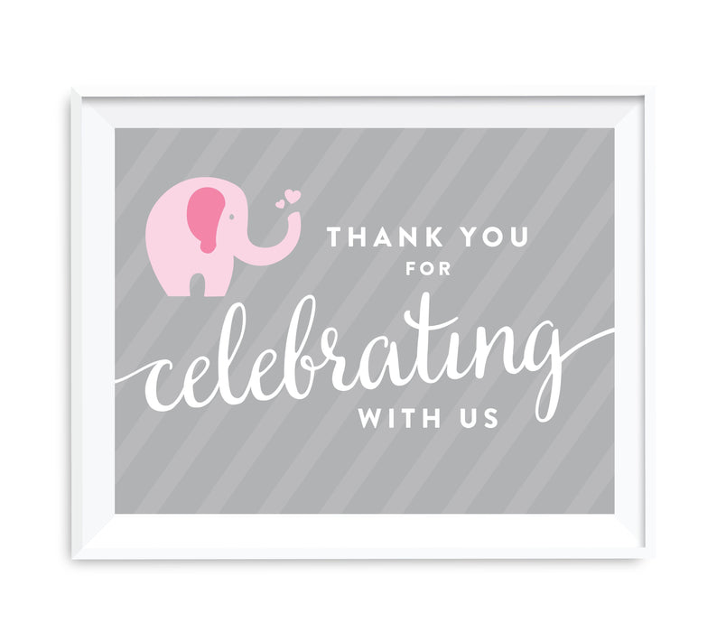 Pink Girl Elephant Baby Shower Party Signs-Set of 1-Andaz Press-Thank You For Celebrating With Us!-