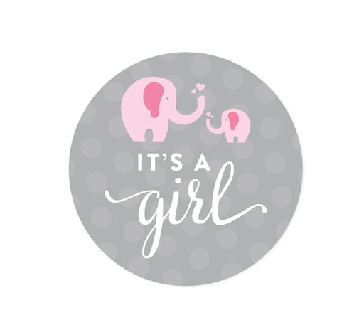 Pink Girl Elephant Baby Shower Round Circle Label Stickers-Set of 40-Andaz Press-Thank You For Celebrating With Us!-