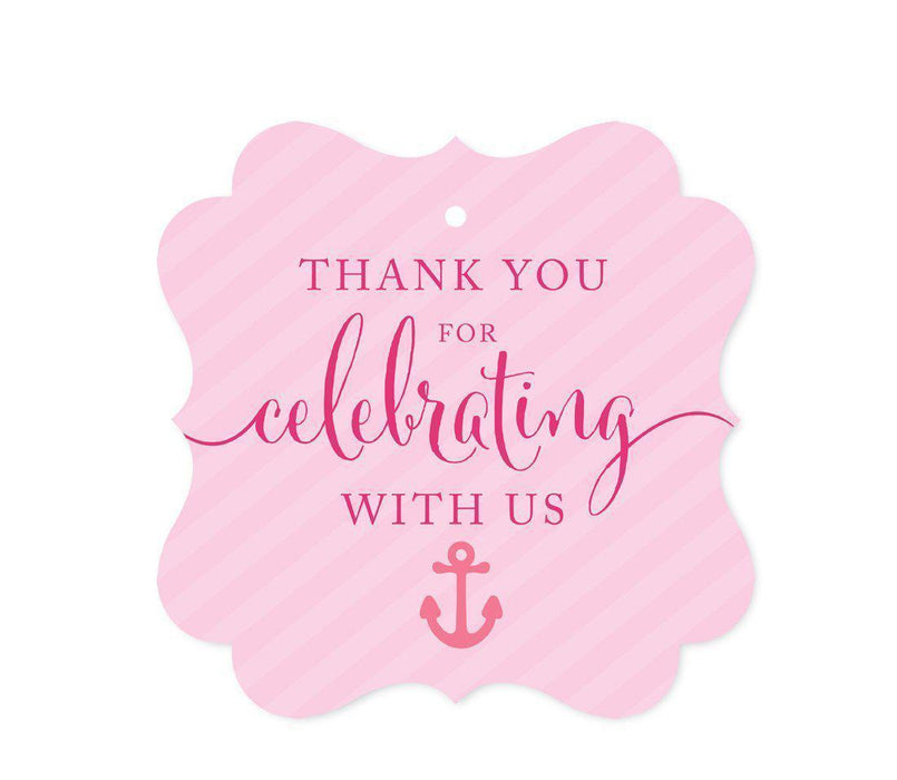 Pink Girl Nautical Baby Shower Fancy Frame Gift Tag-Set of 24-Andaz Press-Thank You For Celebrating With Us!-