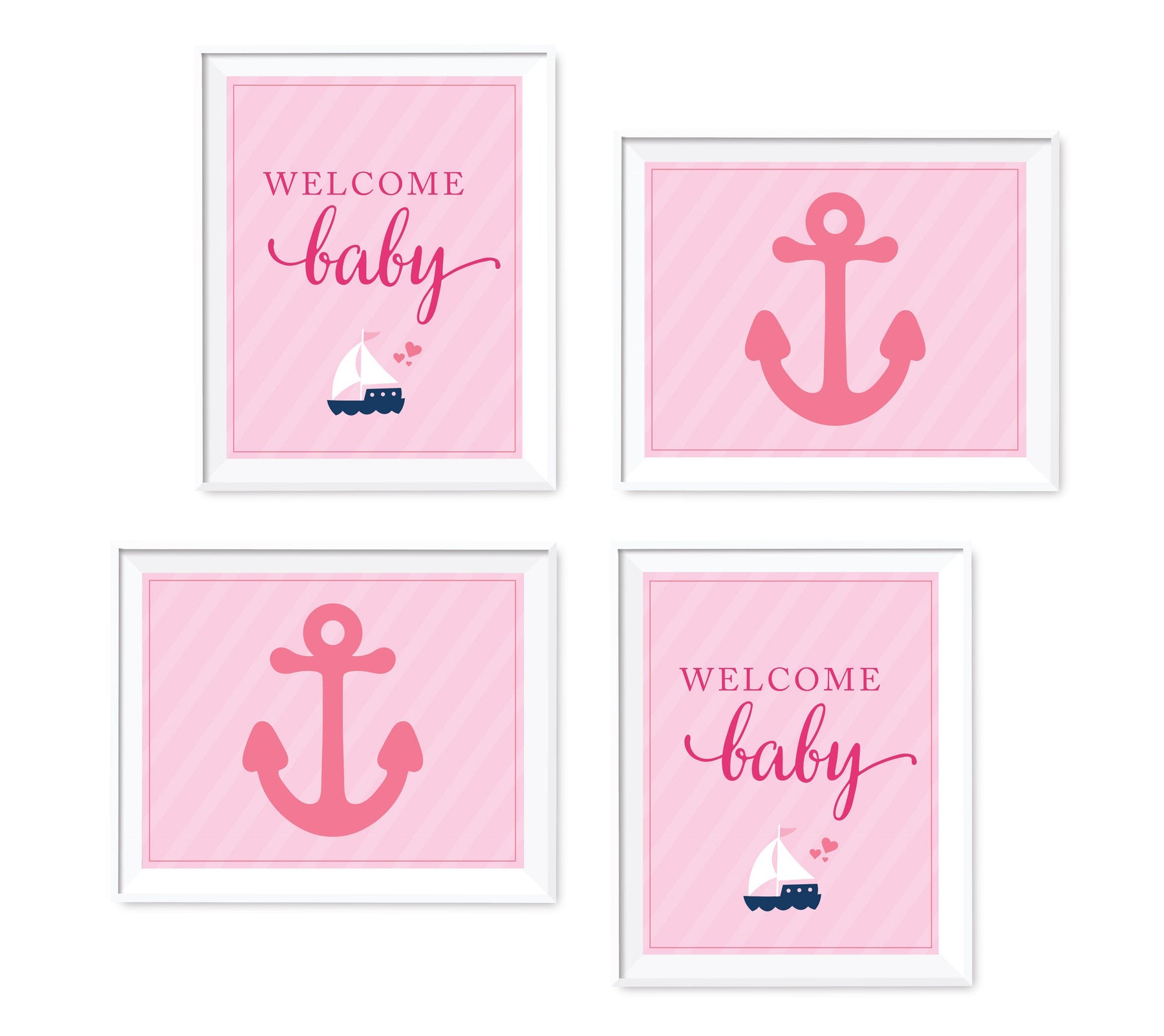 Pink Girl Nautical Baby Shower Party Signs & Graphic Decorations-Set of 4-Andaz Press-