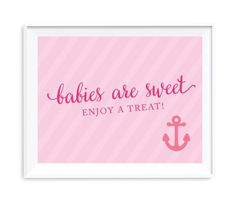 Pink Girl Nautical Baby Shower Party Signs-Set of 1-Andaz Press-Babies Are Sweet, Enjoy A Treat-