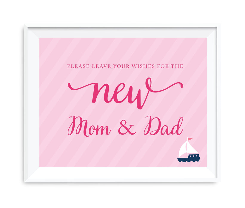 Pink Girl Nautical Baby Shower Party Signs-Set of 1-Andaz Press-Leave Wishes For New Mom & Dad-
