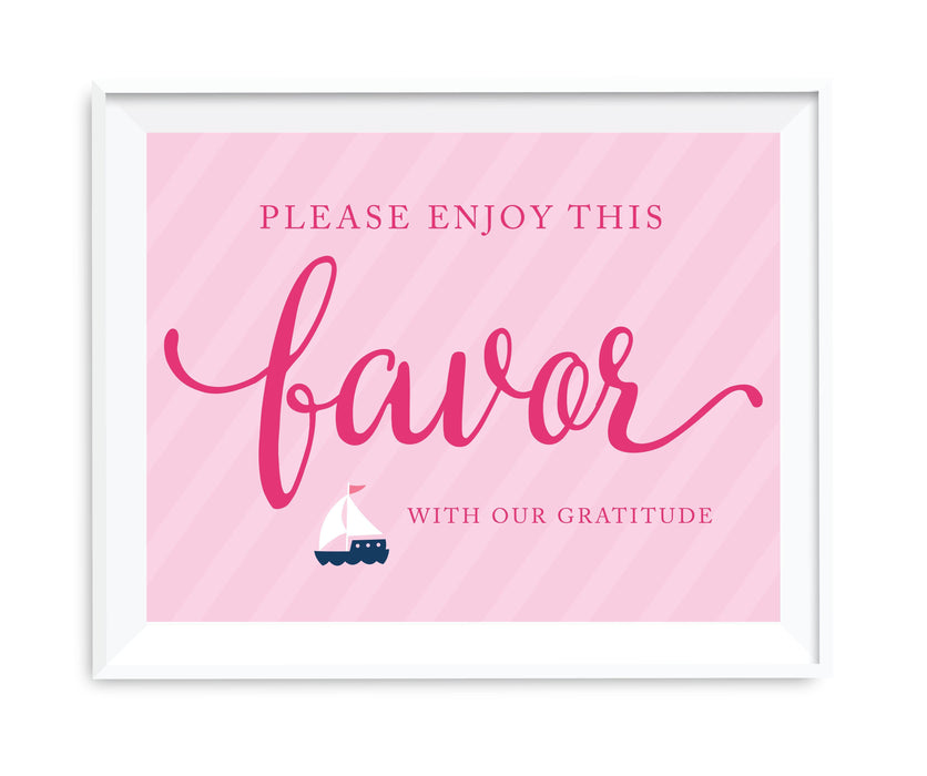 Pink Girl Nautical Baby Shower Party Signs-Set of 1-Andaz Press-Please Enjoy This Favor, Thank You-