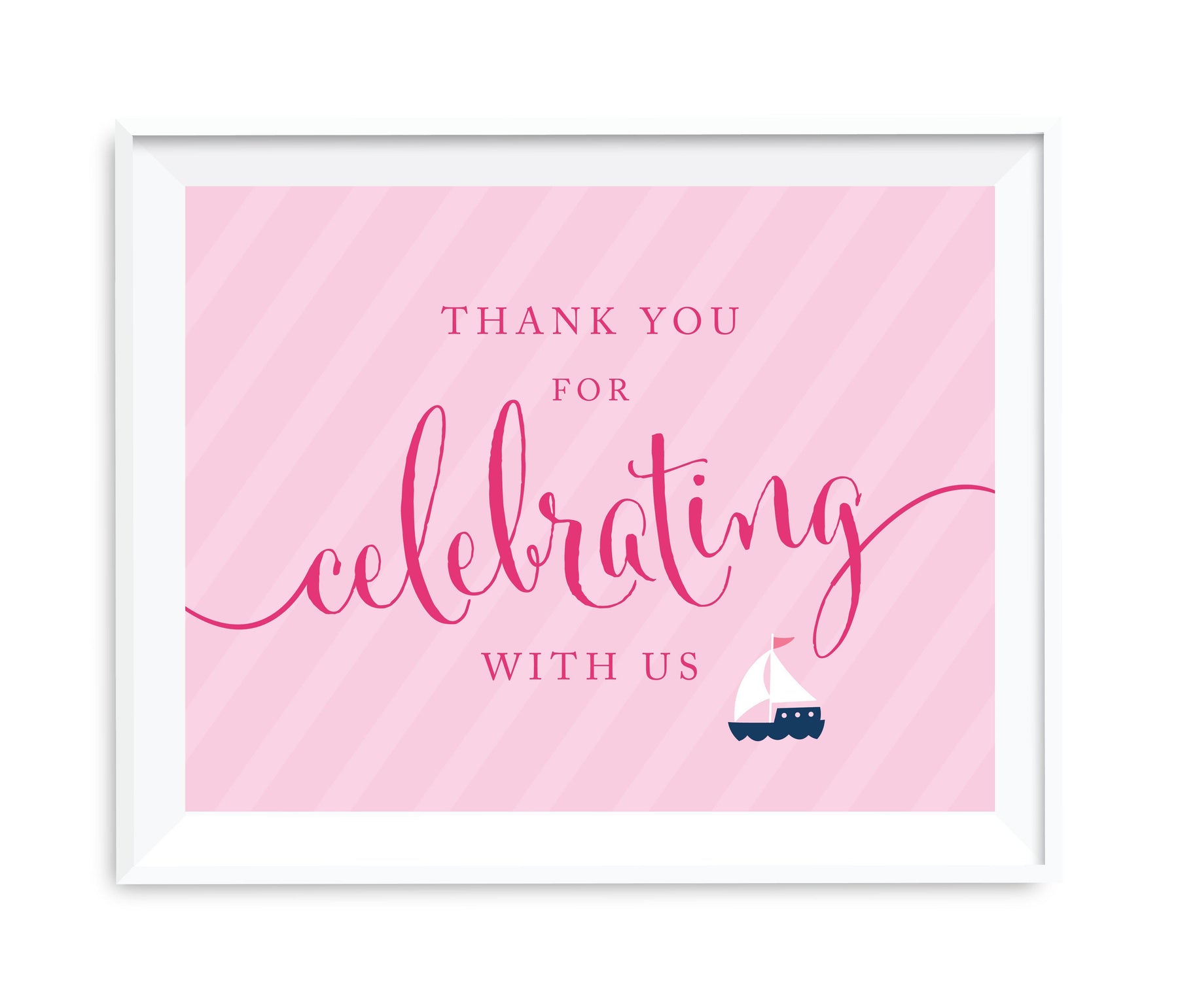 Pink Girl Nautical Baby Shower Party Signs-Set of 1-Andaz Press-Thank You For Celebrating With Us!-