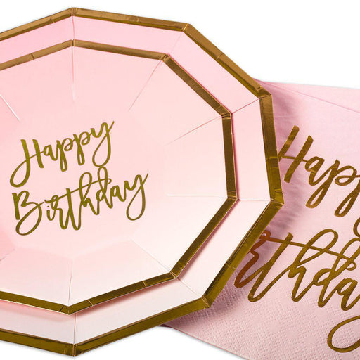 Pink Ombre With Gold Foil Happy Birthday Tableware Kit-Set of 50-Koyal Wholesale-