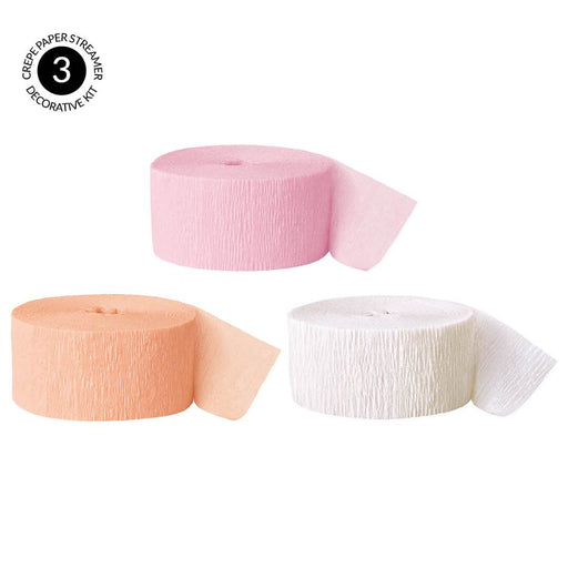 Pink, Peach, White Crepe Paper Streamer Hanging Decorative Kit-Set of 3-Andaz Press-