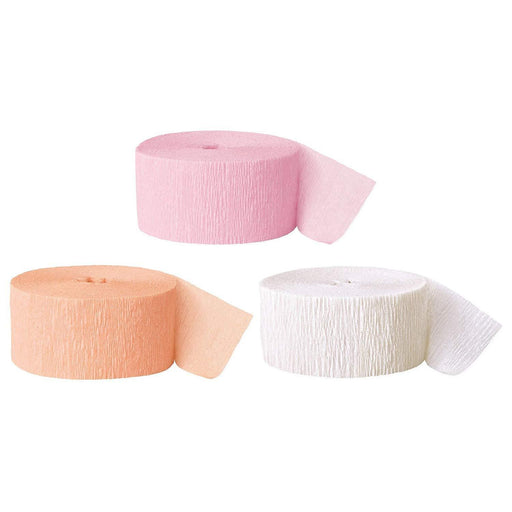 Pink, Peach, White Crepe Paper Streamer Hanging Decorative Kit-Set of 3-Andaz Press-
