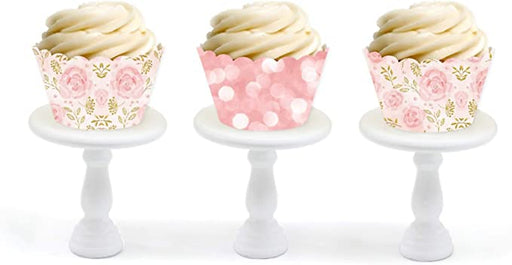 Pink Roses and Bokeh Pink Glitter Cupcake Wrappers-set of 24-Andaz Press-