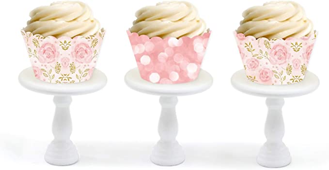 Pink Roses and Bokeh Pink Glitter Cupcake Wrappers-set of 24-Andaz Press-