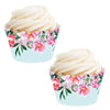 Pink Roses and Peonies on Baby Blue Cupcake Wrappers-set of 24-Andaz Press-