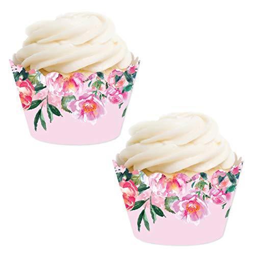 Pink Roses and Peonies on Blush Pink Cupcake Wrappers-set of 24-Andaz Press-