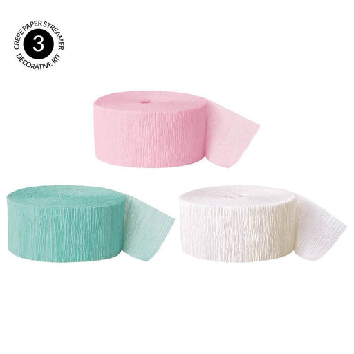 Pink, Seafoam Mint Green, White Crepe Paper Streamer Hanging Decorative Kit-Set of 3-Andaz Press-