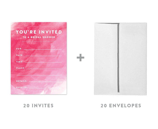 Pink Watercolor Wedding Blank Bridal Shower Invitations with Envelopes-Set of 20-Andaz Press-