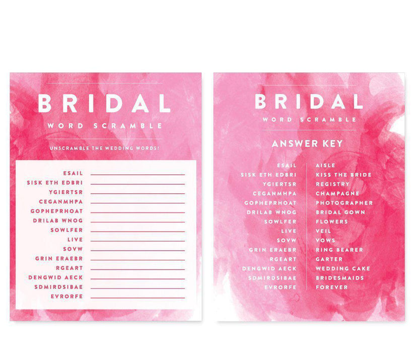 Pink Watercolor Wedding Bridal Shower Game Cards-Set of 20-Andaz Press-What's In Your Purse?-