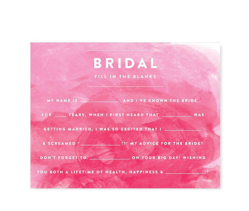 Pink Watercolor Wedding Bridal Shower Game Cards-Set of 20-Andaz Press-Fill-In-The-Blank - Bride-