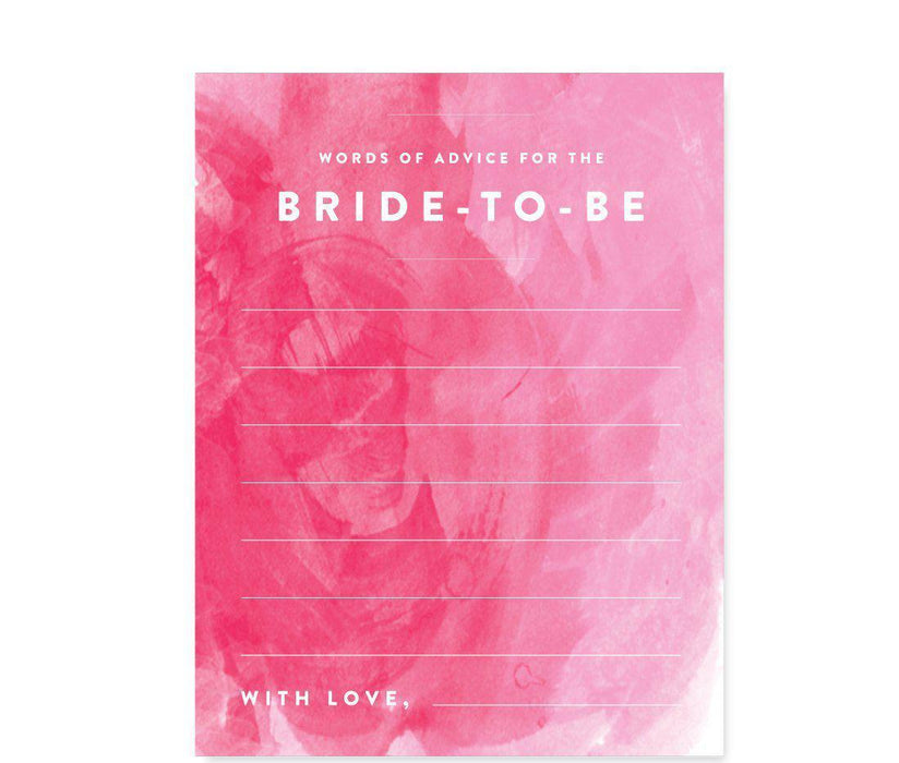 Pink Watercolor Wedding Bridal Shower Game Cards-Set of 20-Andaz Press-Words of Wisdom - Bride To Be-