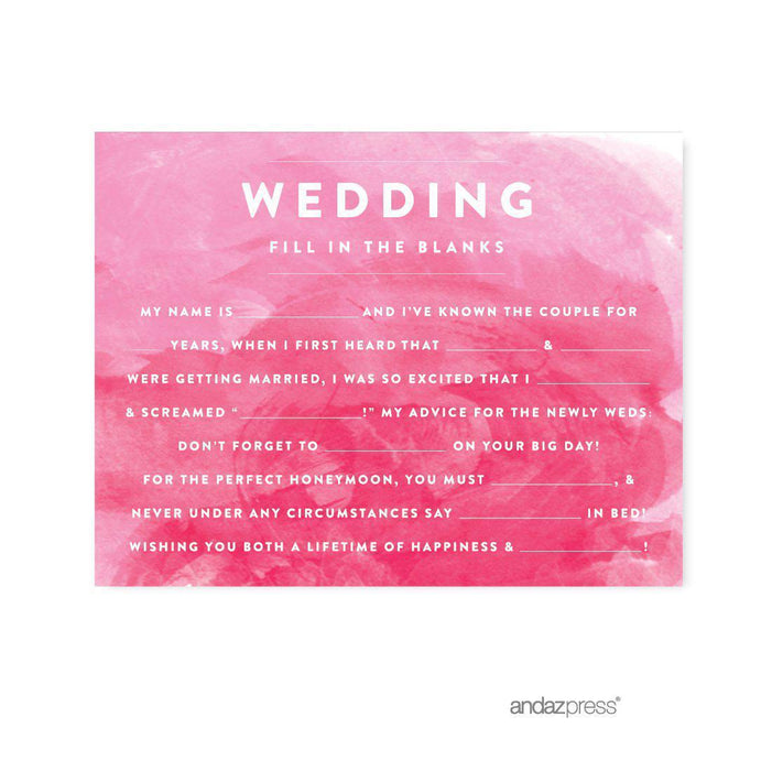 Pink Watercolor Wedding Cards Guest Book Alternative-Set of 20-Andaz Press-Fill-In-The-Blank - Newlyweds-