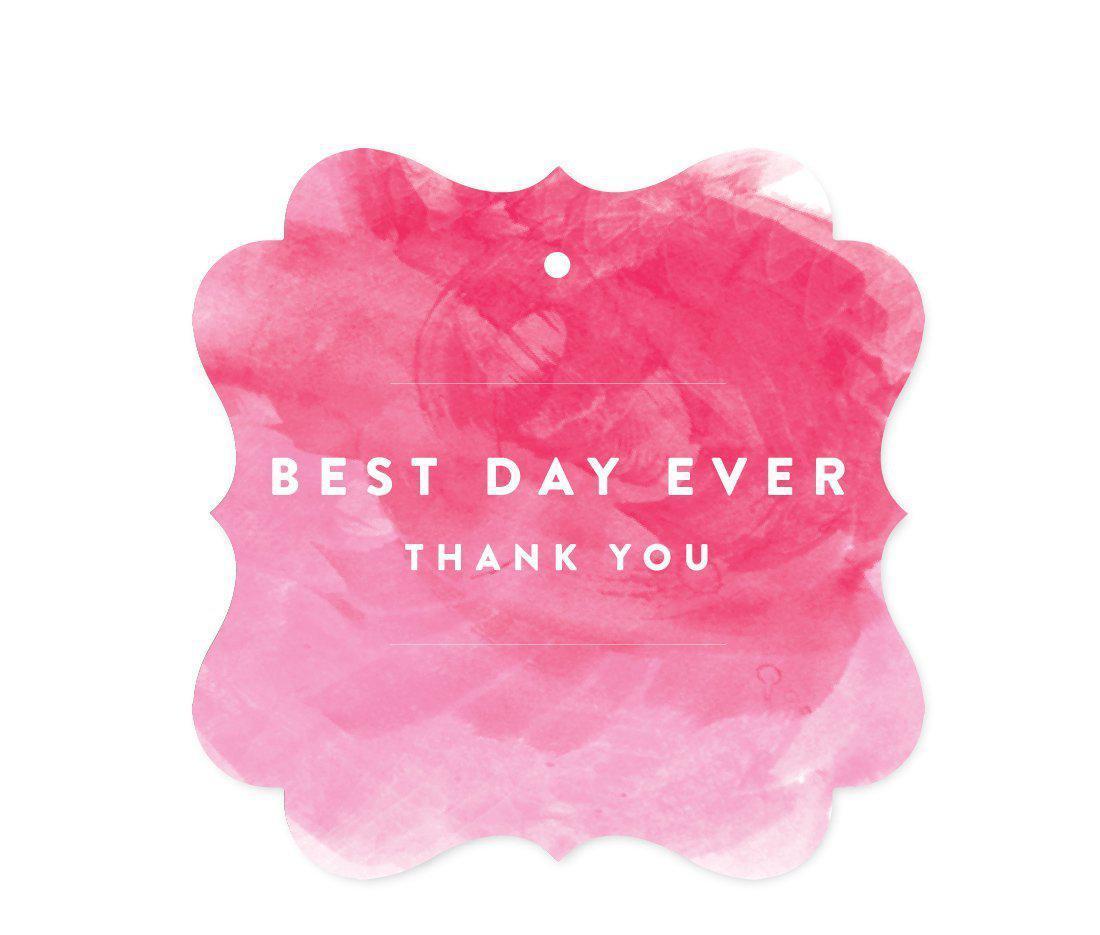 Pink Watercolor Wedding Fancy Frame Gift Tags, Best Day Ever Thank You-Set of 24-Andaz Press-