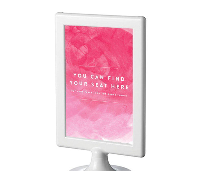Pink Watercolor Wedding Framed Party Signs-Set of 1-Andaz Press-Find Your Seat Here, Place On Dance Floor-