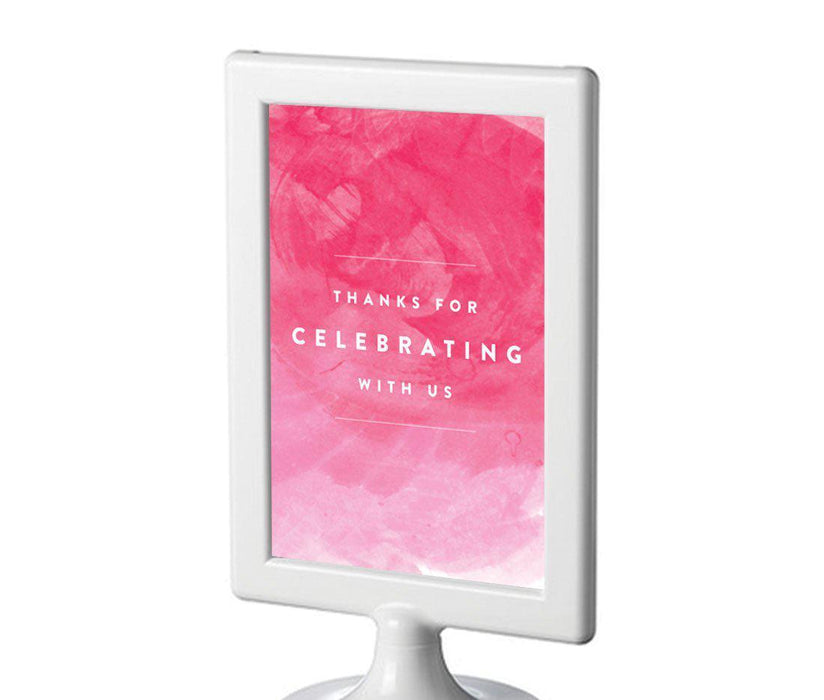 Pink Watercolor Wedding Framed Party Signs-Set of 1-Andaz Press-Thank You For Celebrating With Us-