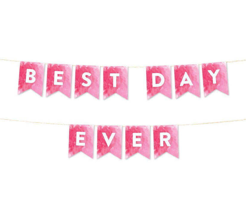 Pink Watercolor Wedding Hanging Pennant Party Banner with String-Set of 1-Andaz Press-Best Day Ever-