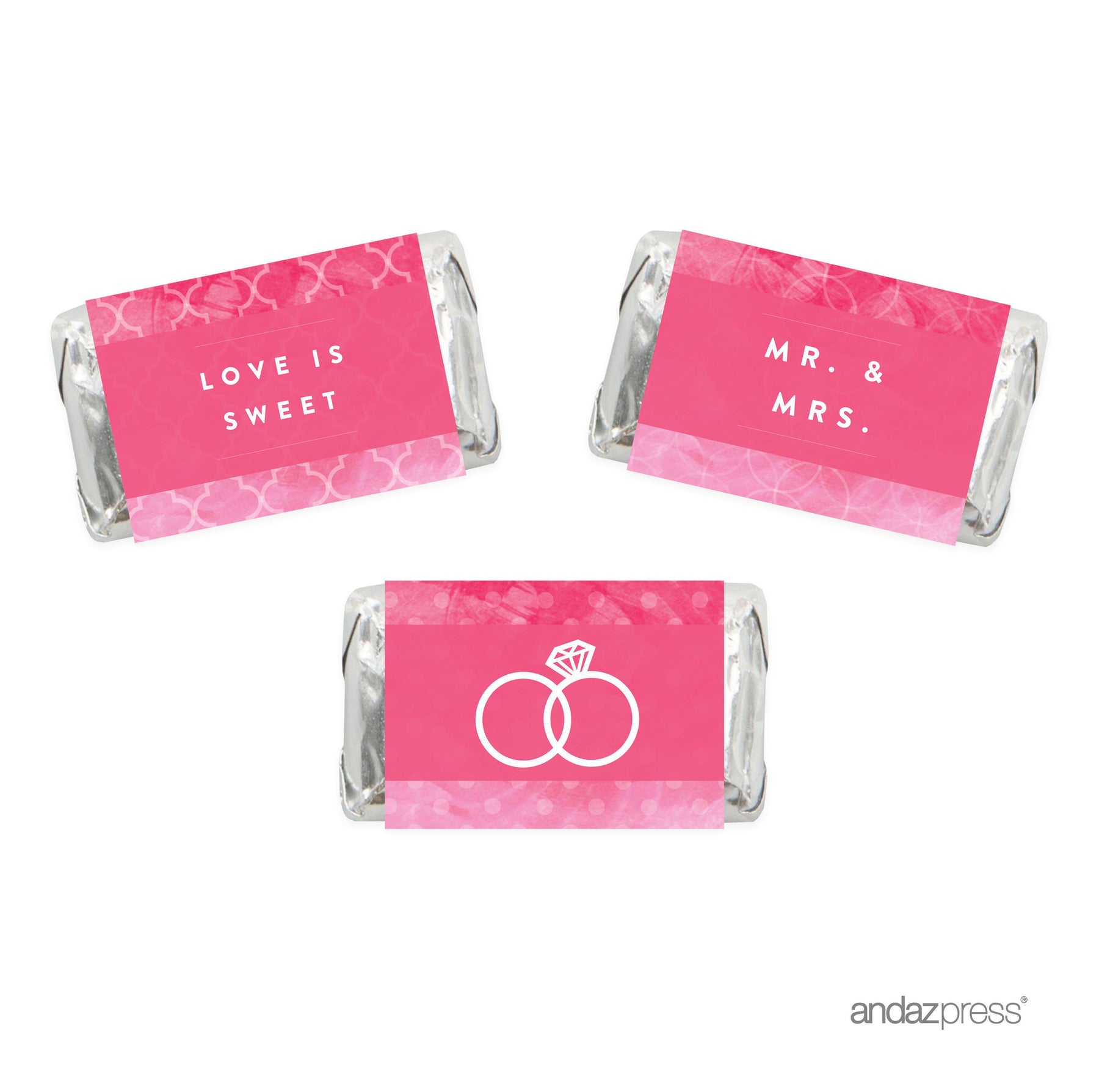 Pink Watercolor Wedding Hershey's Miniatures Mini Candy Bar Wrappers-Set of 36-Andaz Press-