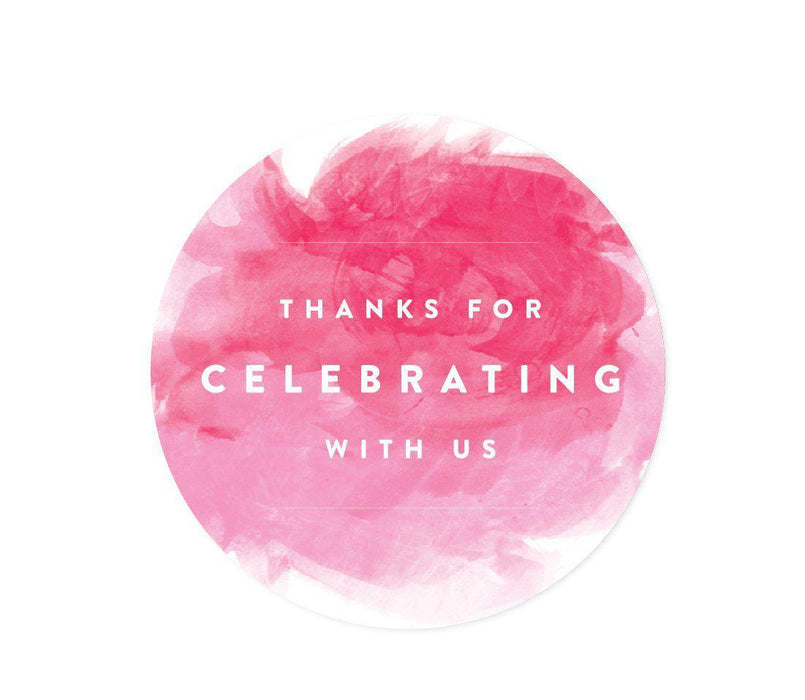 Pink Watercolor Wedding Round Circle Label Stickers-Set of 40-Andaz Press-Thank You For Celebrating With Us-