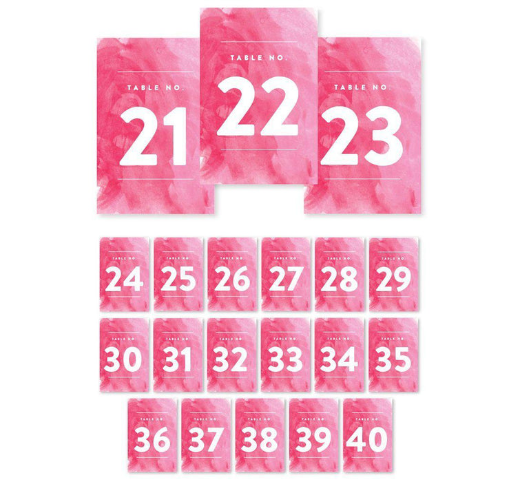 Pink Watercolor Wedding Table Numbers-Set of 20-Andaz Press-21-40-