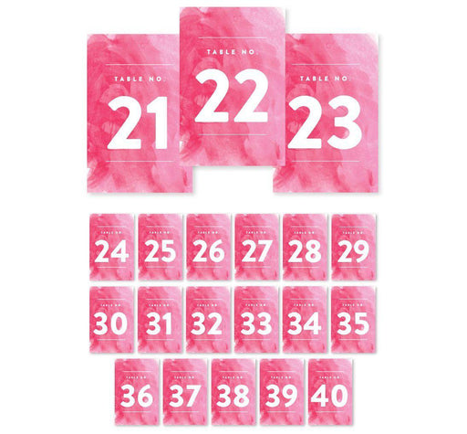 Pink Watercolor Wedding Table Numbers-Set of 20-Andaz Press-1-20-